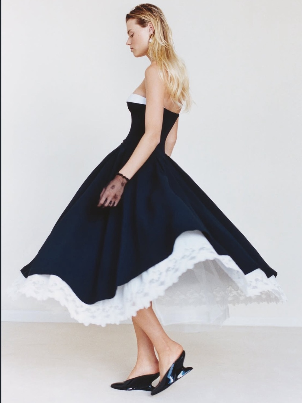 NWT Helsa The Finale Midi Dress with Lace & Poplin - Black/ White Small - Picture 4 of 15